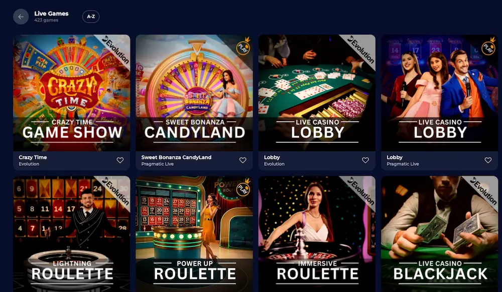 Nine Casino live casino Crazy Time roulette blackjack